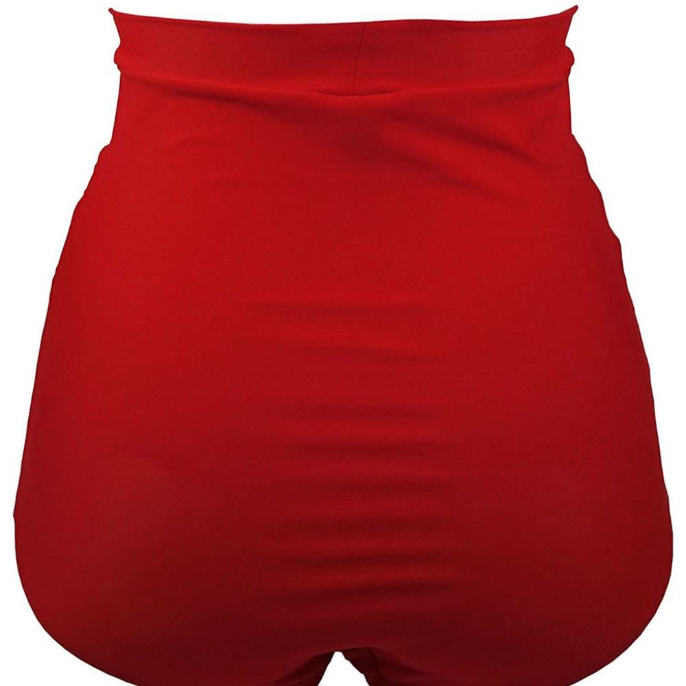 Red Retro High Waisted Swim Short - Picture 2 of 3